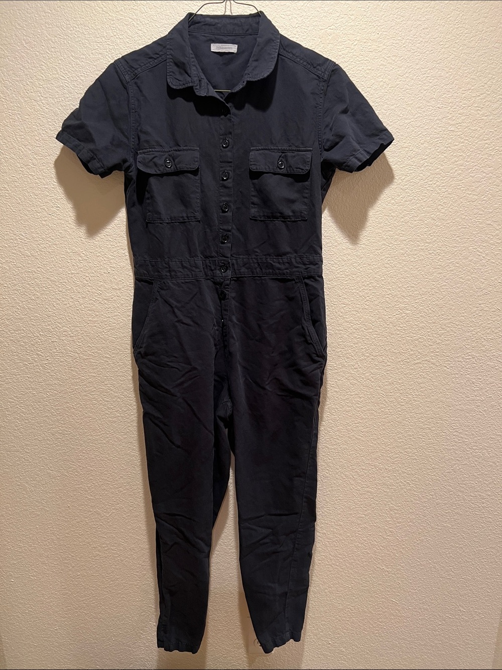 Outerknown Navy Short-Sleeve Button-Front Jumpsuit
